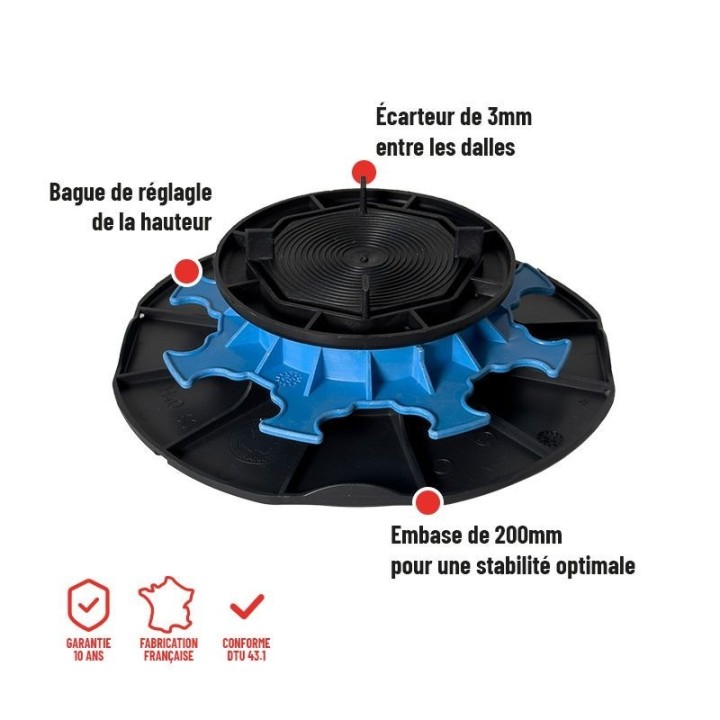 Plot réglable 40/60 mm terrasse dalle ESSENTIEL | Jouplast