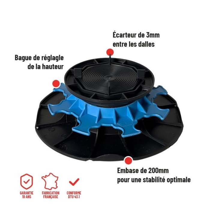 Plot réglable 50/80 mm terrasse dalle ESSENTIEL | Jouplast