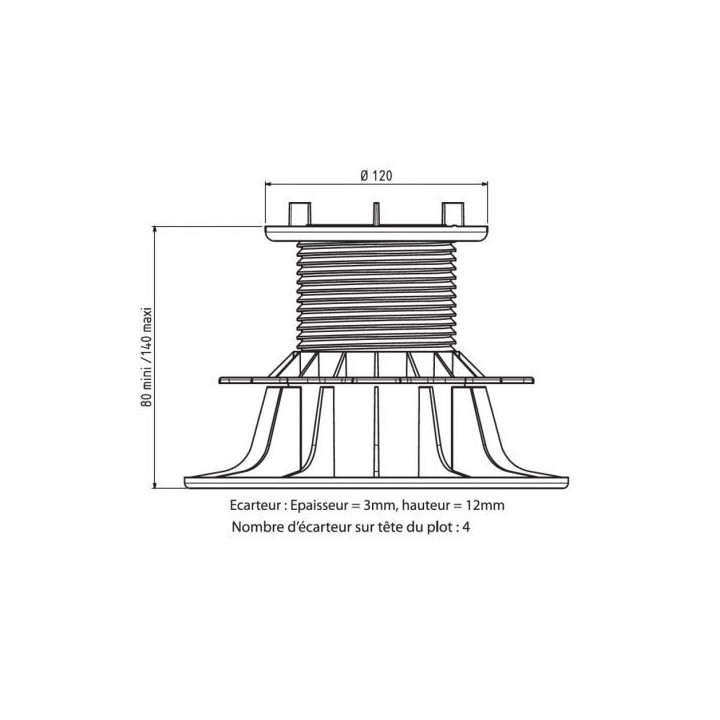 Plot réglable 80/140 mm terrasse dalle ESSENTIEL | Jouplast